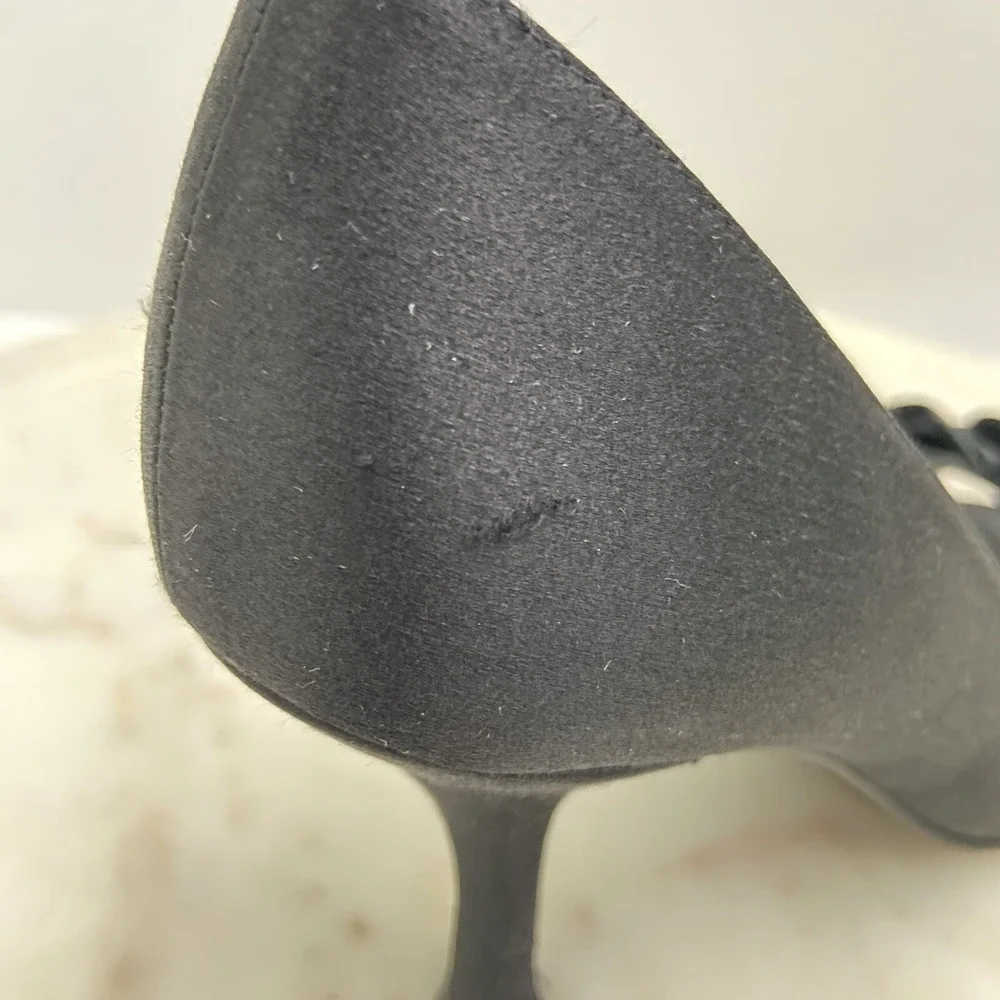 Stuart Weitzman Heels Open Toe Black Sandals Satin Ruffle Women's Size 6